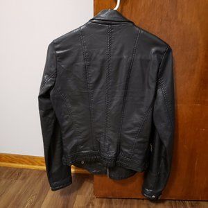 Black long sleeve leather moto jacket